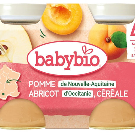 Babybio Petit Pot Pomme D'Aquitaine Abricot d'Occitanie Céréale 2x 130g - www.babyboss.ma - Babybio Alimentation pour bébé maroc