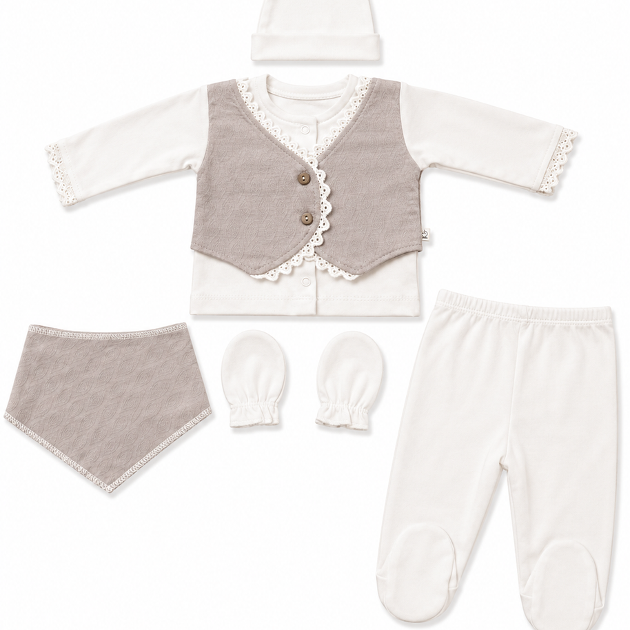 Ensemble naissance 5 pieces en coton 0-3 mois