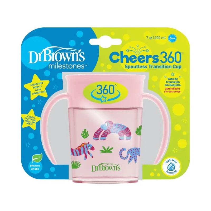 Dr. Brown's Gobelet Cheers 360° avec poignées 200ml - Rose - Dr. Brown's - Tasses pour bébé Maroc -www.babyboss.ma
