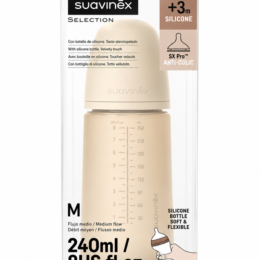 Biberon Suavinex Selection en silicone anti-colique – 240 ml