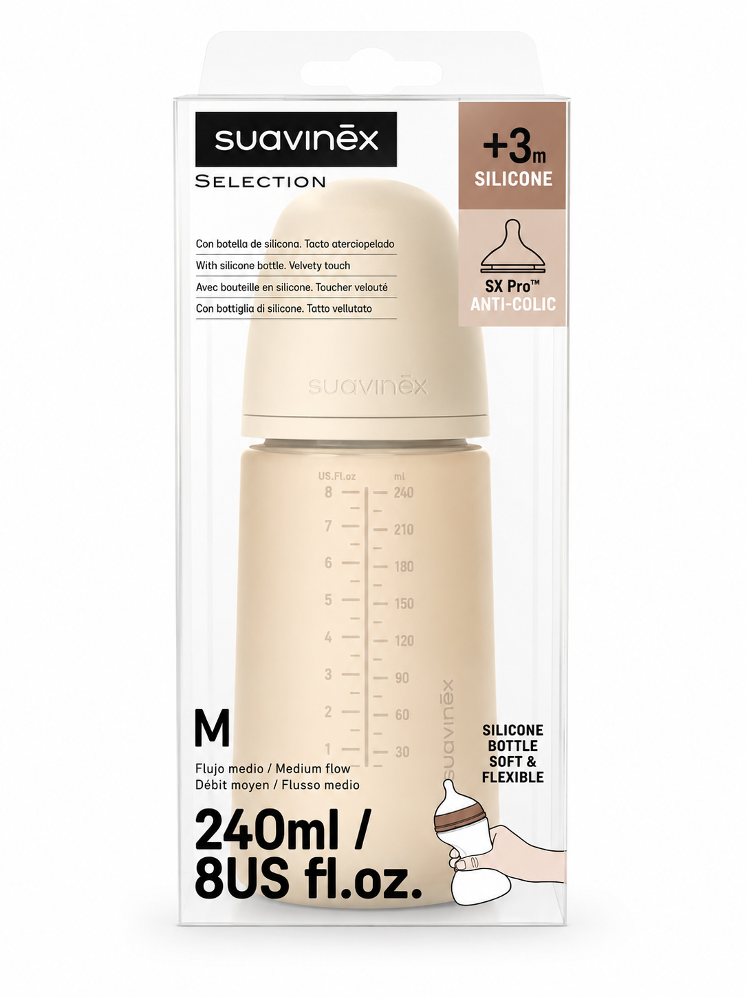 Biberon Suavinex Selection en silicone anti-colique – 240 ml