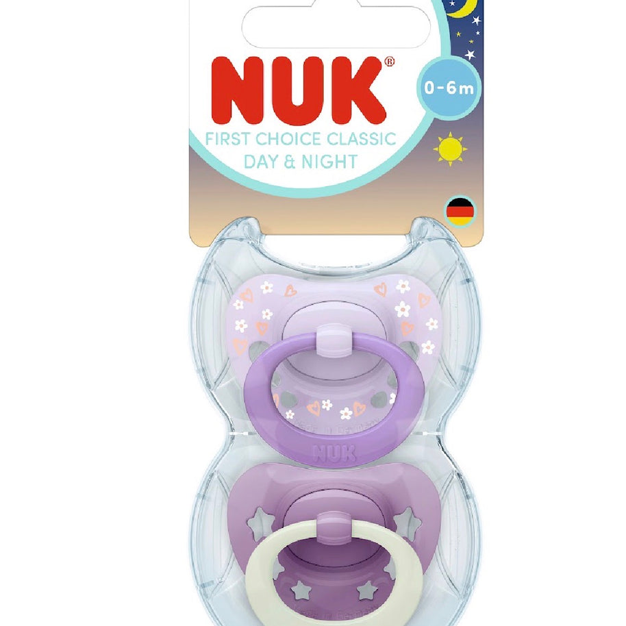 Lot de 2 Sucettes Star Night & Day NUK 0-6 day violet