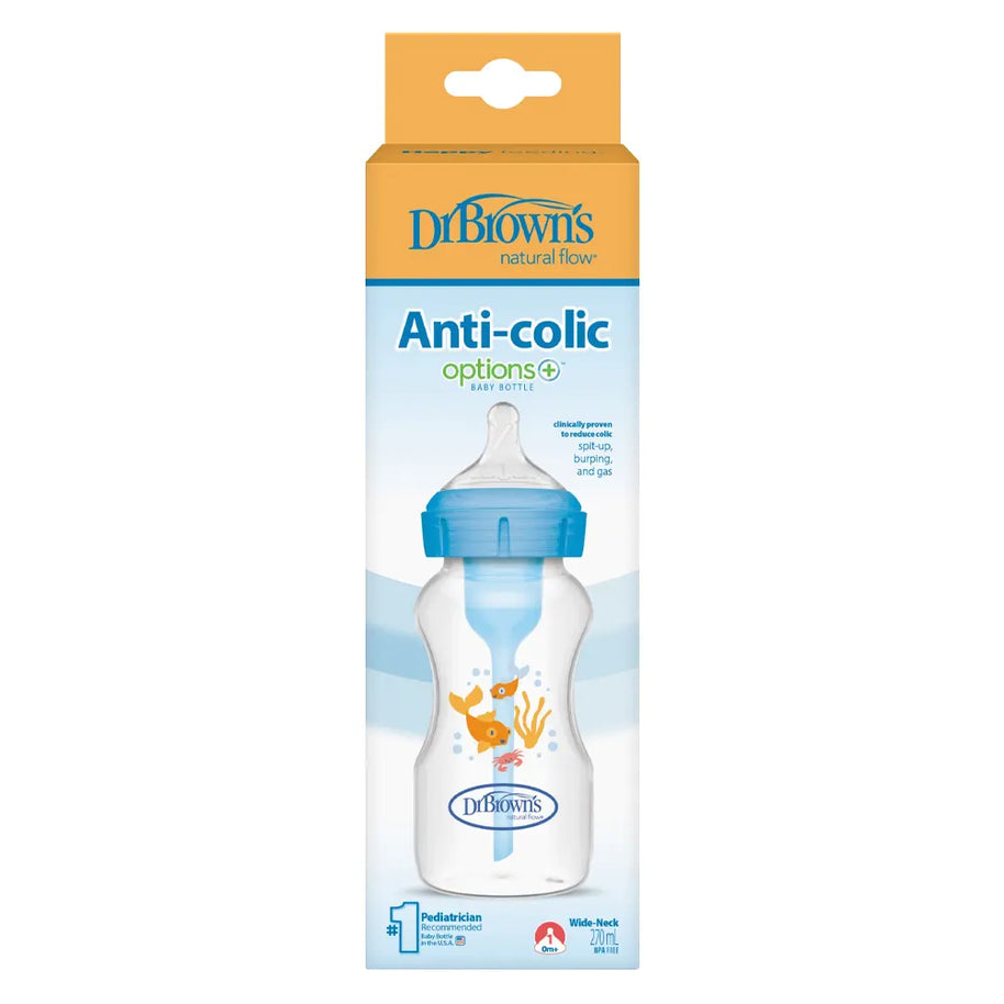 Dr. Brown’s Biberon Anti-Colique Options avec Col Large Bleu 270 ml - Dr. Brown's - Biberon