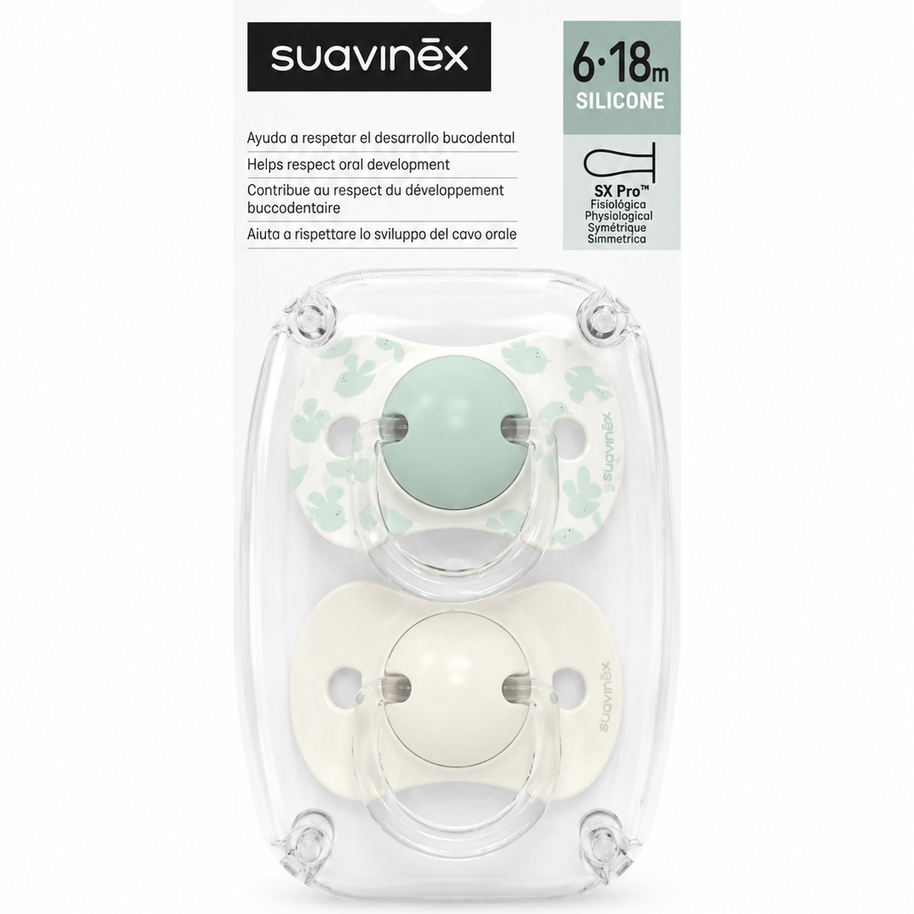 Lot de 2 Sucettes Suavinex Symétriques Silicone SX PRO™ Bleu- 6-18M