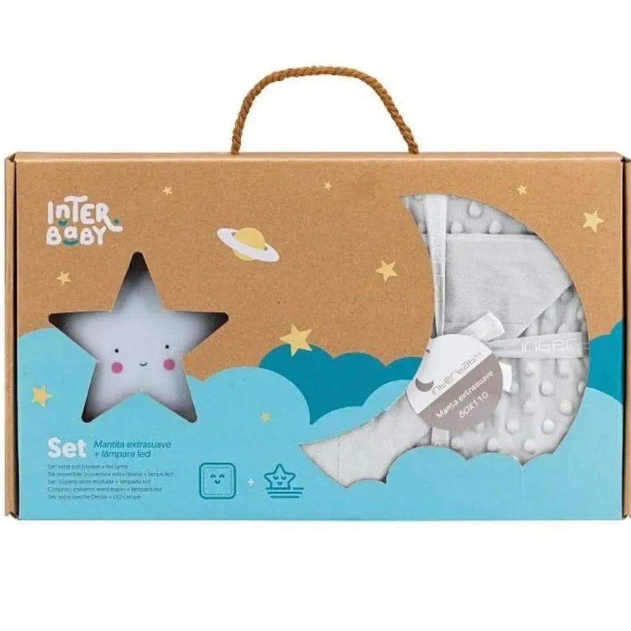 Interbaby Coffret de Couverture Bébé à bulles gris et veilleuse