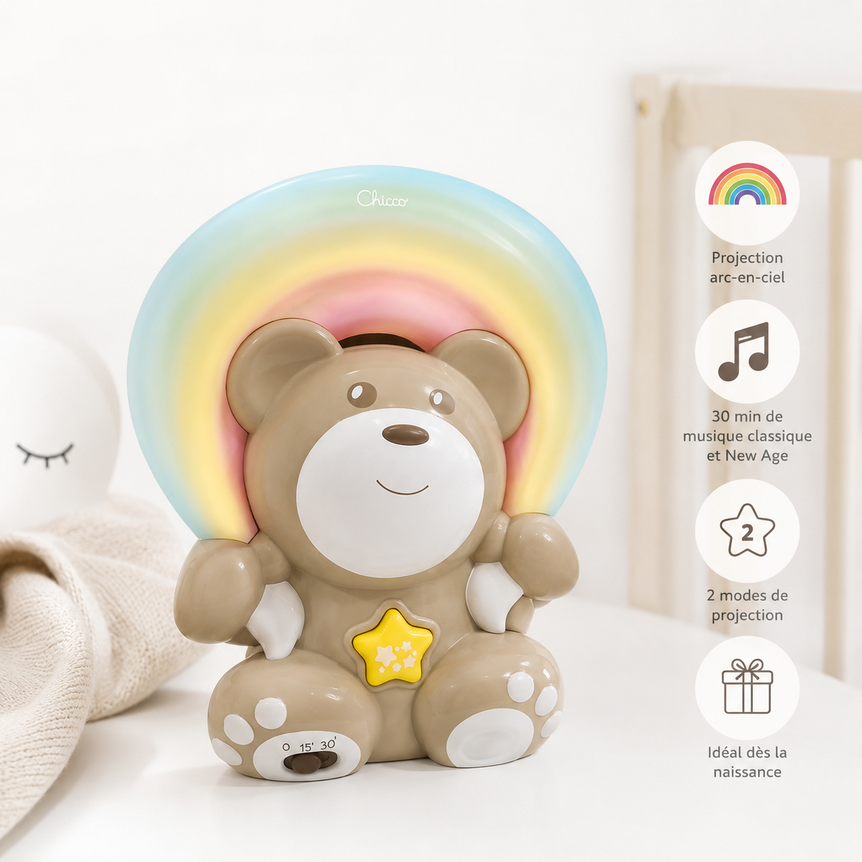 Chicco veilleuse rainbow bear avec musique
