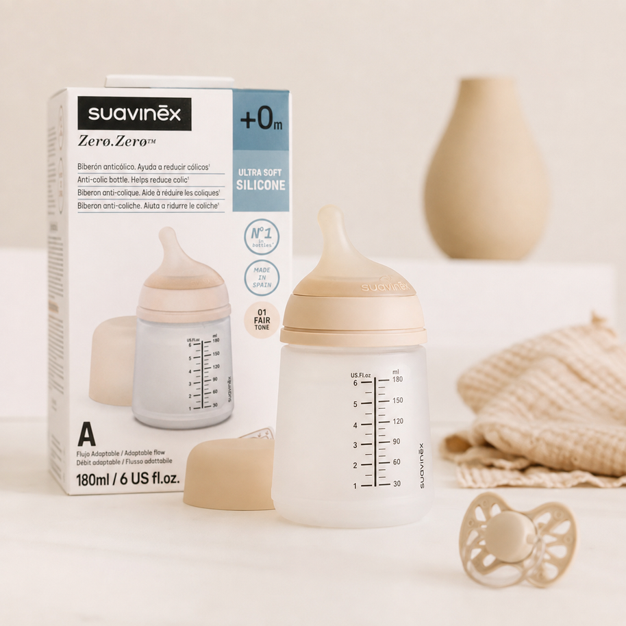 Biberon Anti-Colique Suavinex Zero.Zero™️ 180 ml – Débit Adapté