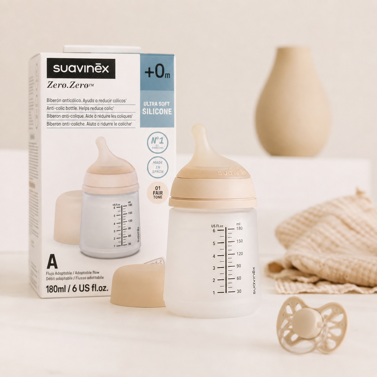 Biberon Anti-Colique Suavinex Zero.Zero™️ 180 ml – Débit Adapté