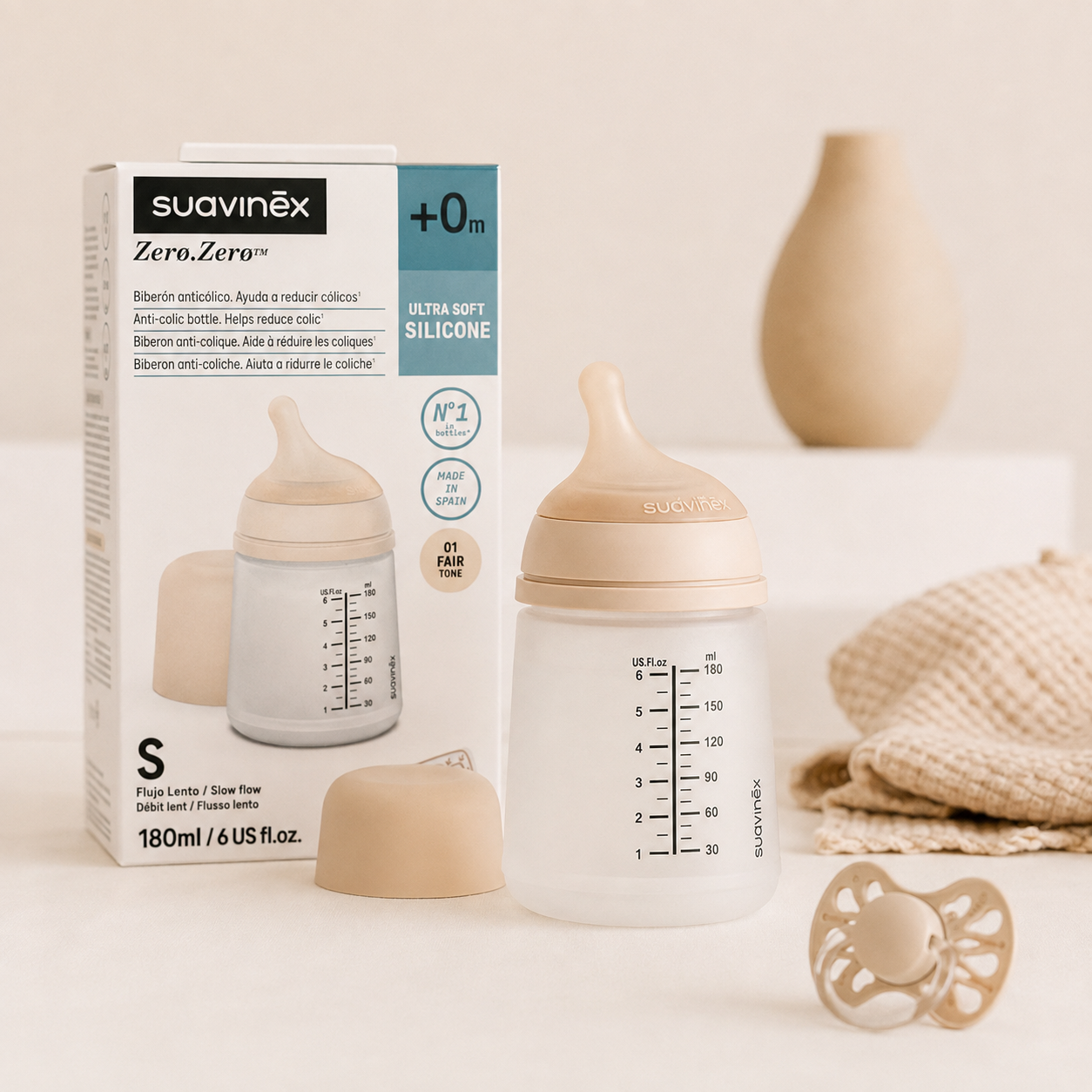 Biberon Anti-Colique Suavinex Zero.Zero™️ 180 ml – Débit Lent