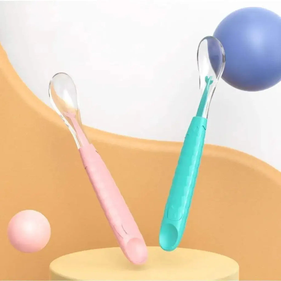 2pcs_cuillre_nourriture_en_silicone_pour_bb_rose_et_vert-47630803894583-bebe-babyboss.ma-maroc - Babyboss.ma -bebe-maroc