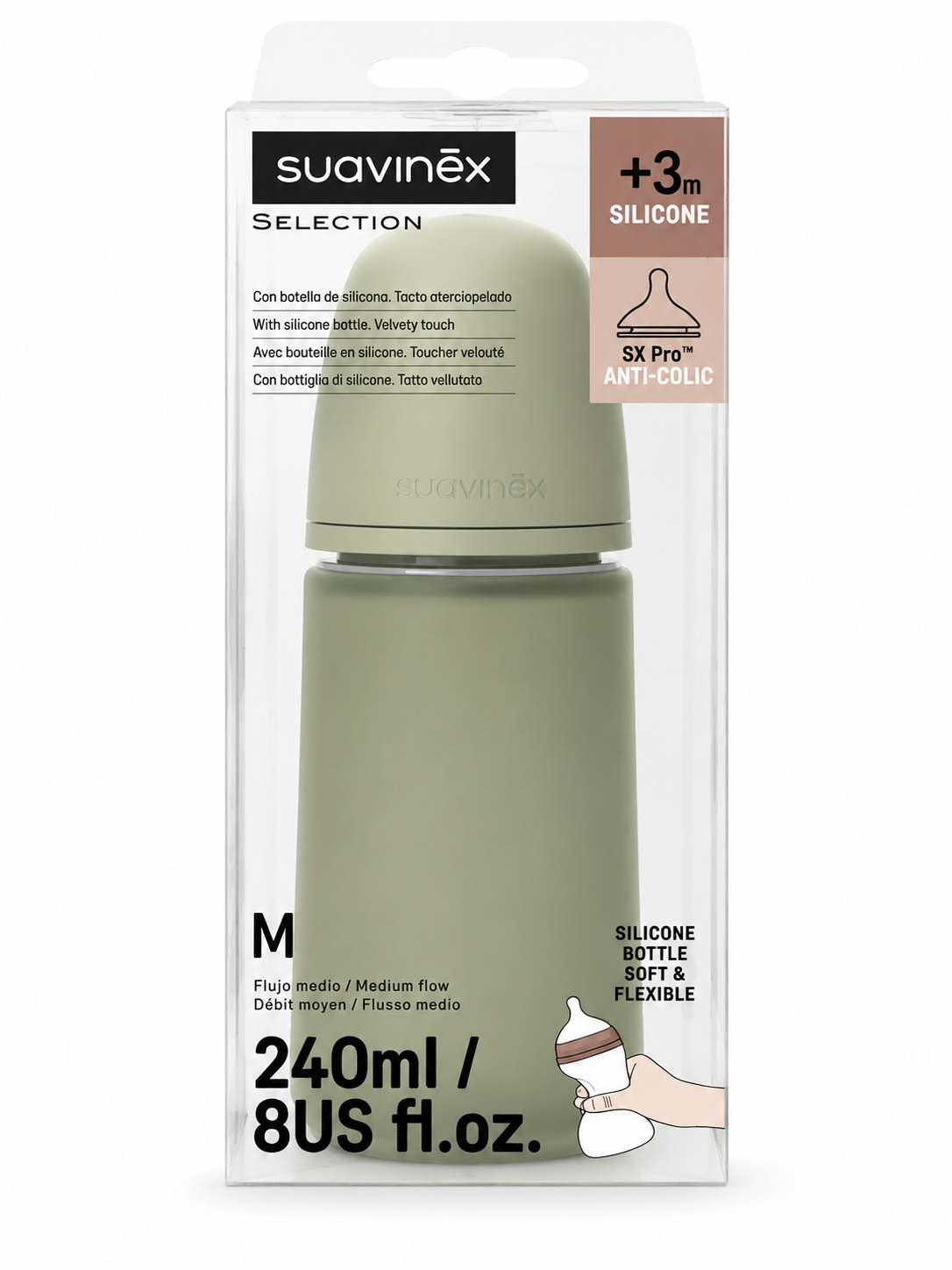 Biberon Suavinex Selection en silicone anti-colique – 240 ml