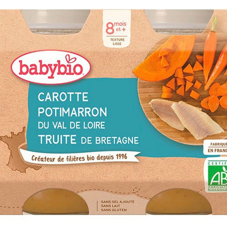 Babybio Tarro pequeño zanahoria calabaza trucha 2x200g