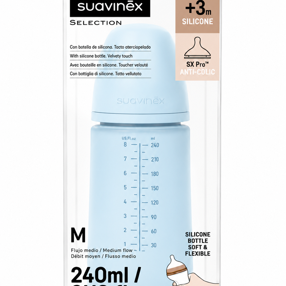 Biberon Suavinex Selection en silicone anti-colique – 240 ml