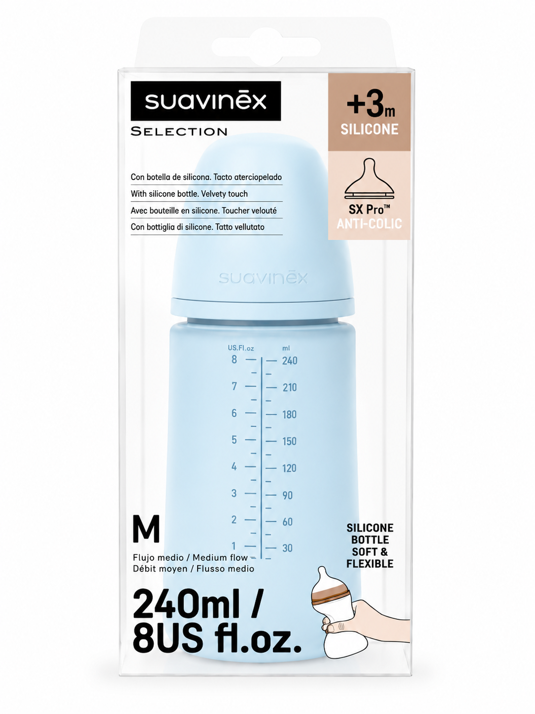 Biberon Suavinex Selection en silicone anti-colique – 240 ml