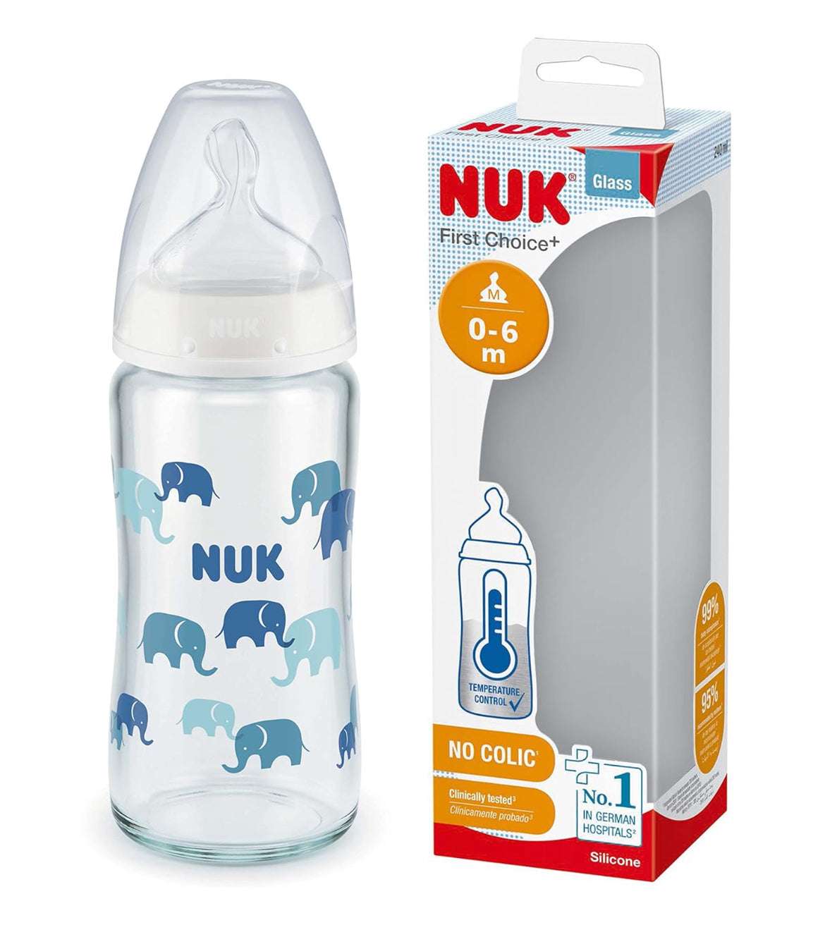 Nuk Biberon first choice+ Température control 240 ml en Verre – Bleu