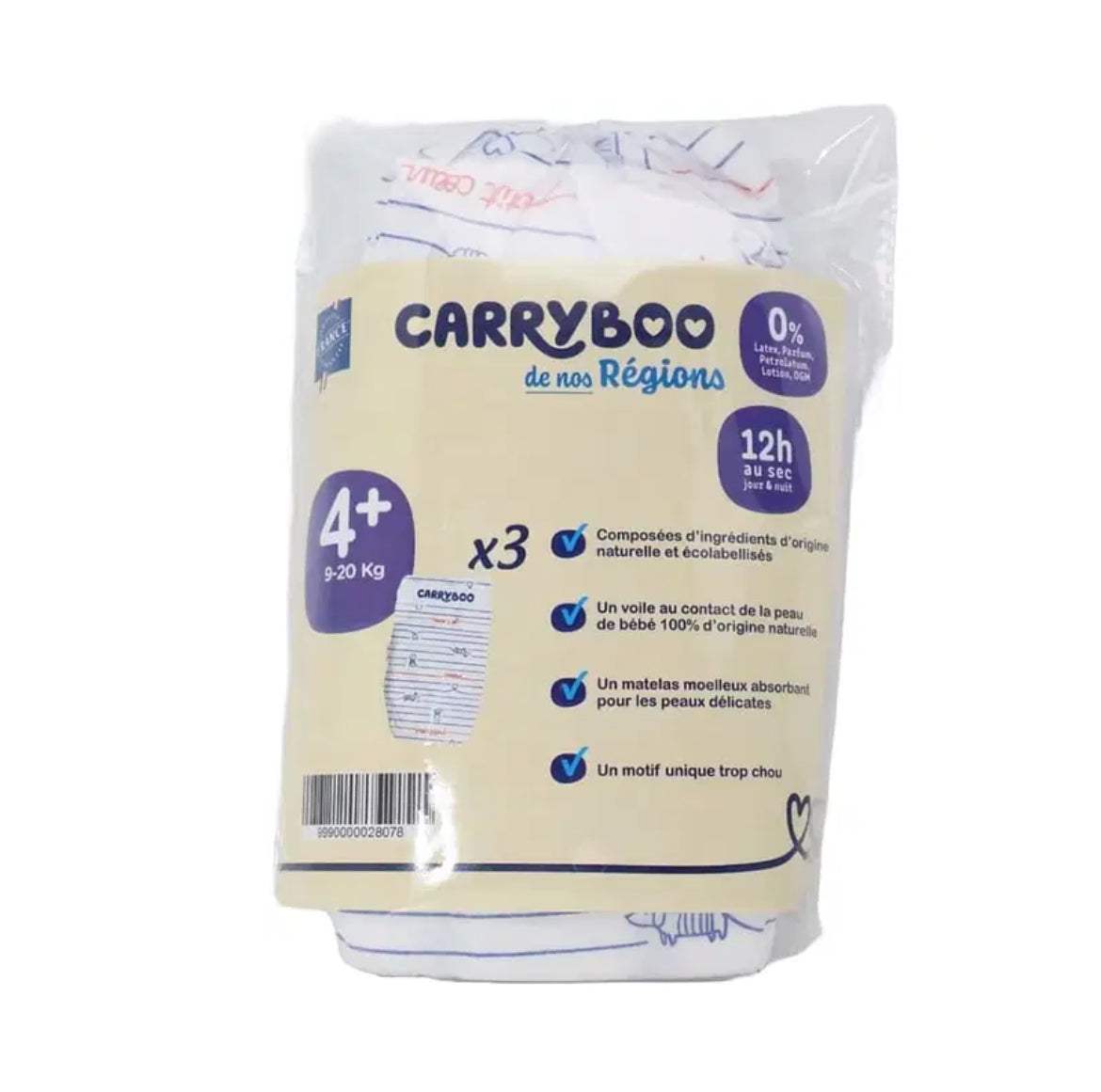 Carryboo Couches Petit Format Taille 4+ (9-20kg) – 3 Unités - Carryboo - Couches Bébé pour bébé Maroc -www.babyboss.ma