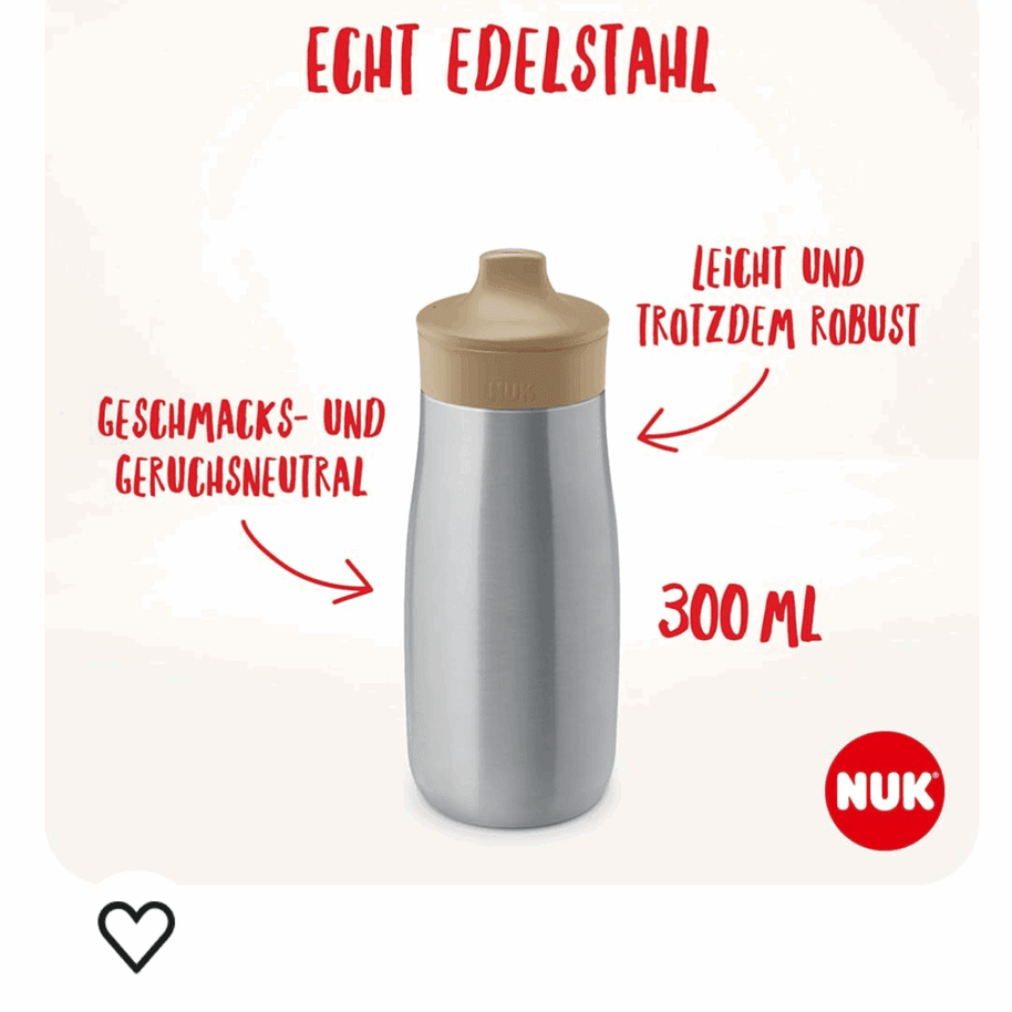 NUK Mini-Me Sip en acier inoxydable 300ml avec bec verseur blanc - NUK - pour bébé Maroc -www.babyboss.ma