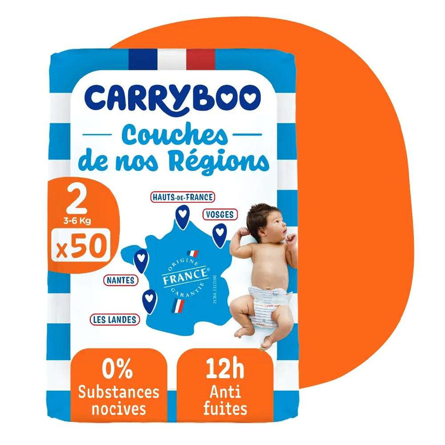 Carryboo Couches de nos Régions Taille 2 (3-6kg) - 50 Unités