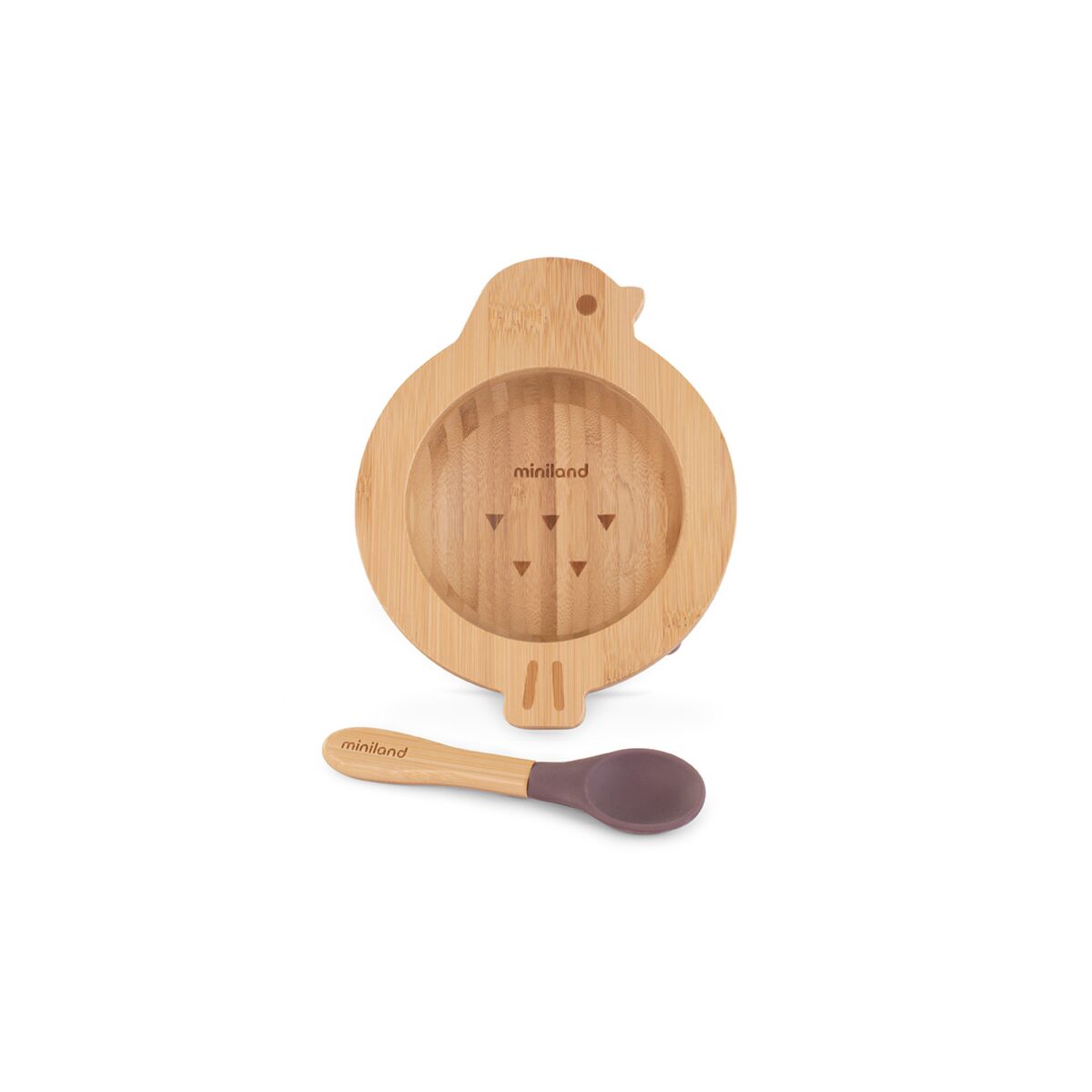 Miniland bol et cuillere en bois Oiseau vaisselle BLW