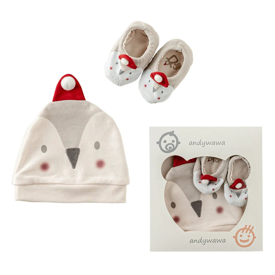 Cream Penguin Graphic Booties & Hat
Andy Wawa