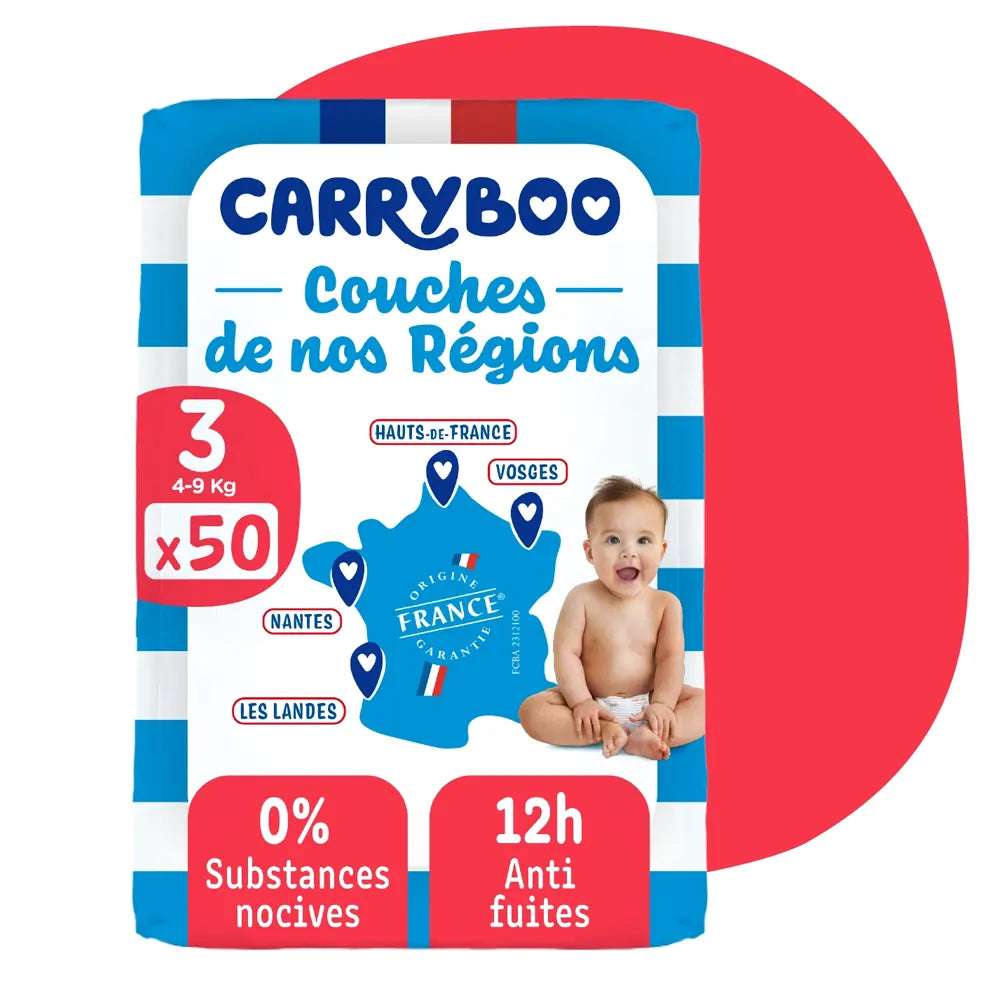 Carryboo Couches de nos Régions Taille 3 (4-9kg) - 50 Unités