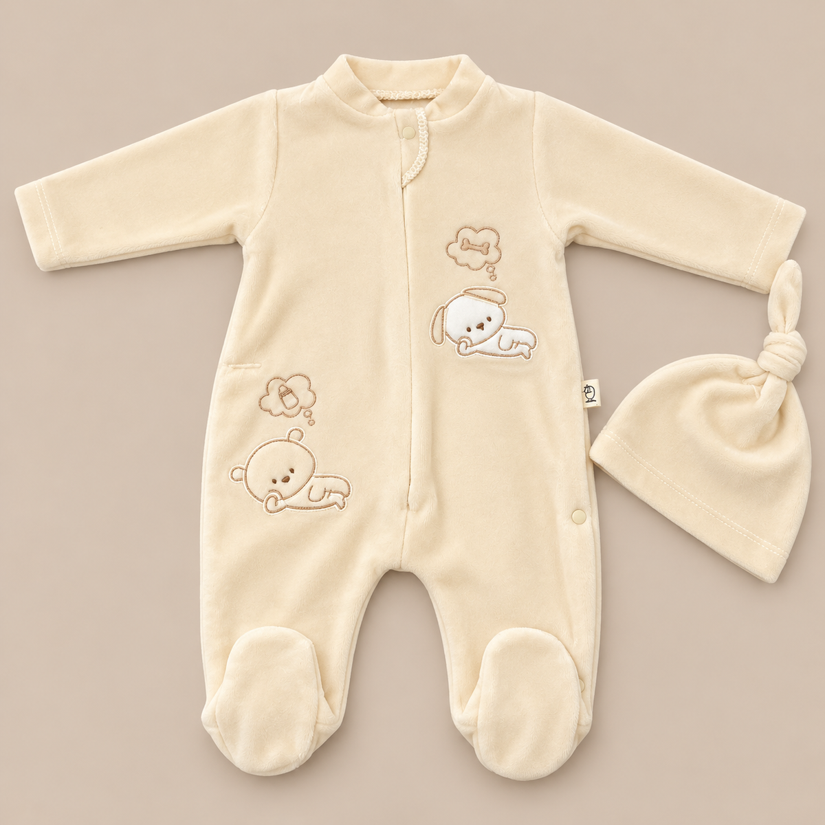 Grenouillère en velours avec bonnet assorti Bebelina