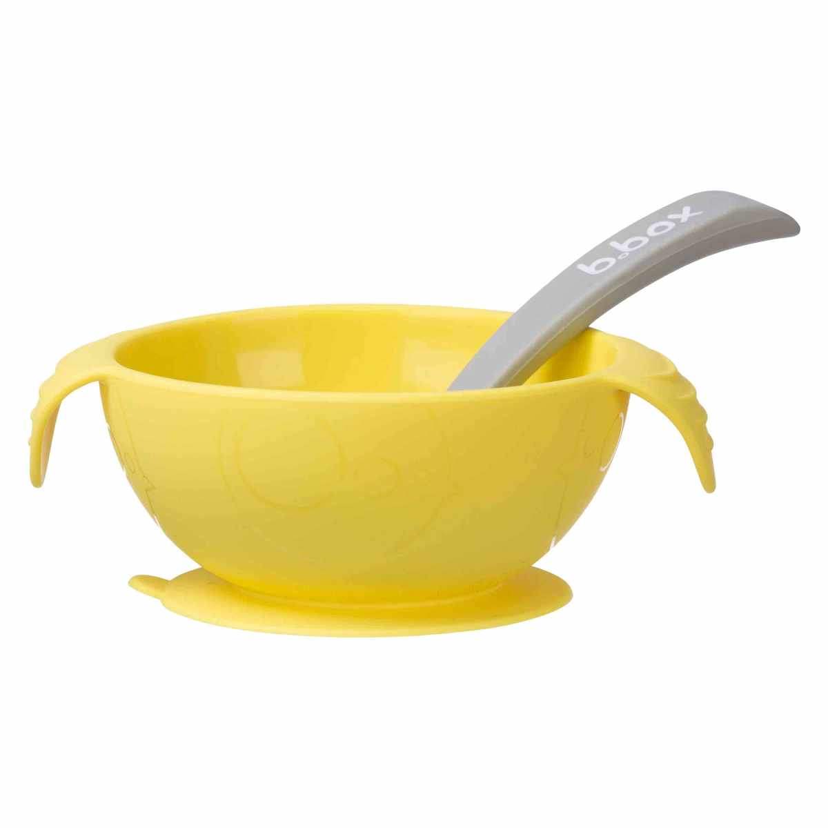 Bbox Set premier repas bol ventouse et cuillère en silicone Lemon Sherbet - BBOX USA - pour bébé Maroc -www.babyboss.ma