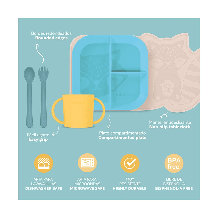 Miniland Vaisselle BLW avec nappe antidérapante pour les enfants - SUNSHINE - Miniland - pour bébé Maroc -www.babyboss.ma