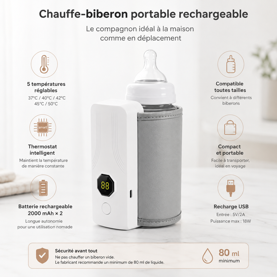 Chauffe-biberon portable rechargeable