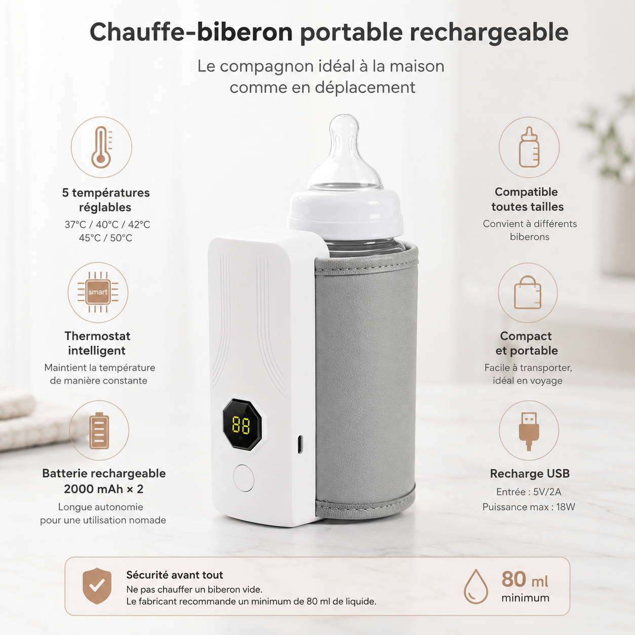 Chauffe-biberon portable rechargeable