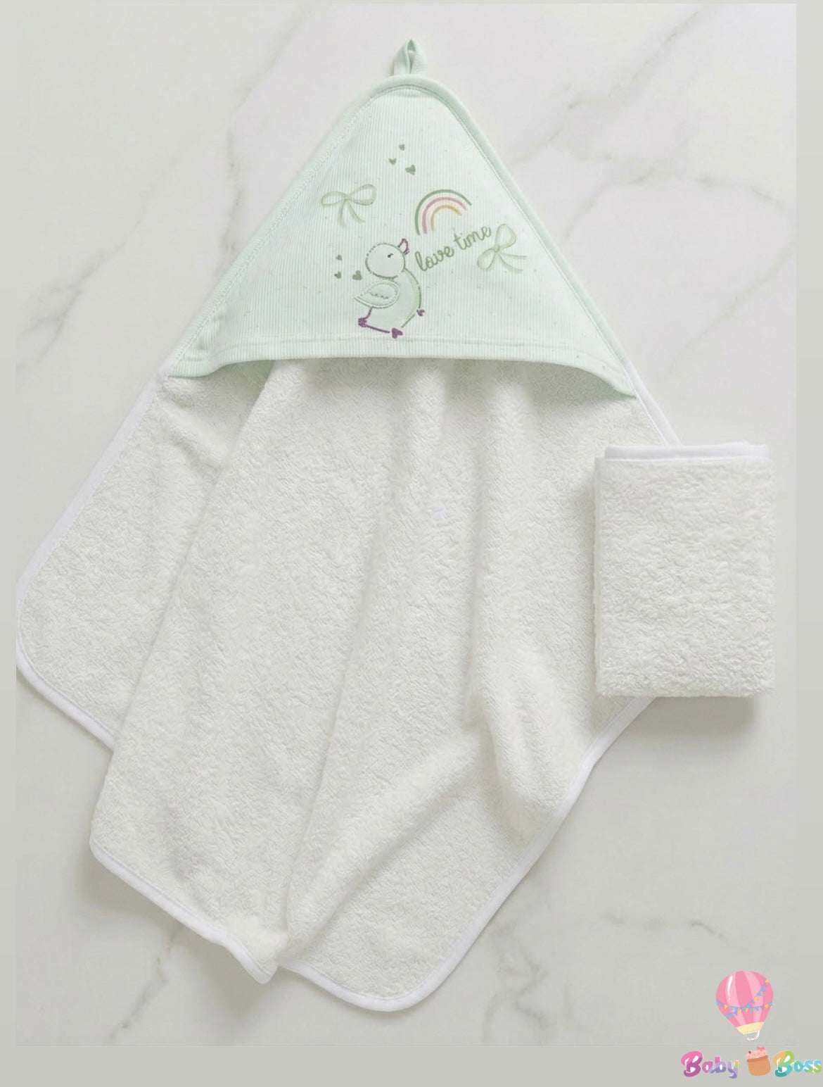 Cape de bain 100% cotton tricotée vert 82x90