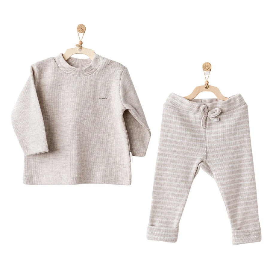 Beige soft striped outfit for baby boys from AndyWawa