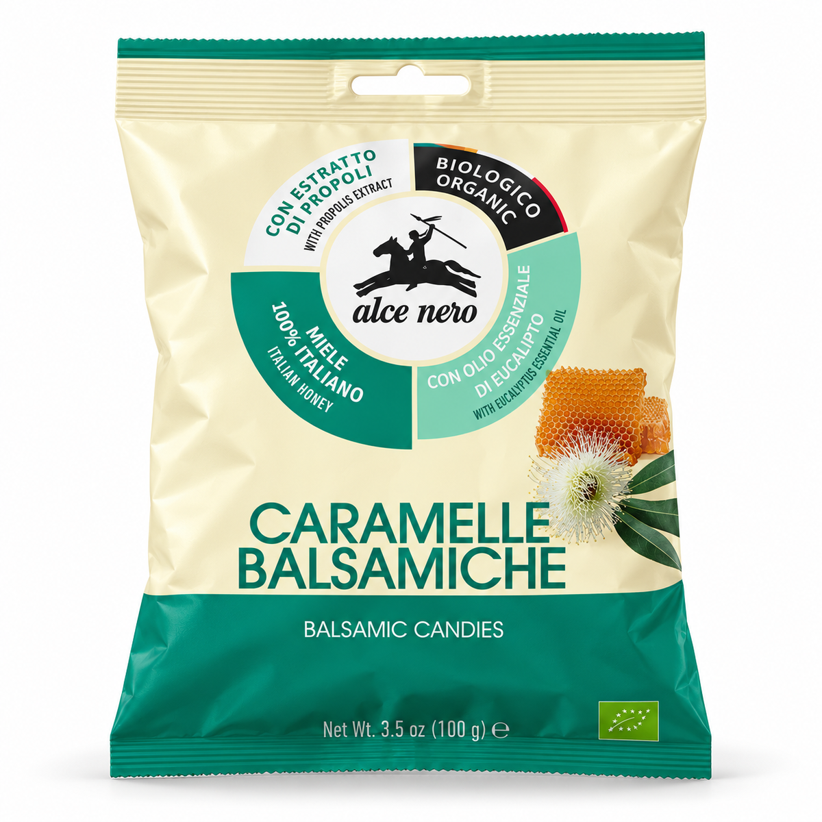 Alce Nero – Bonbons Bio au Miel, Propolis et Eucalyptus – 100 g