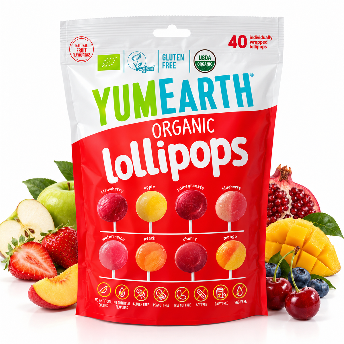 YumEarth – Sucettes Bio aux Fruits Assortis – 40 Pièces