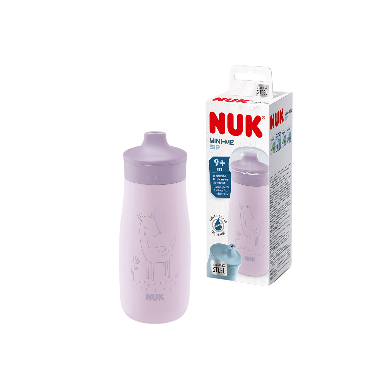 NUK Mini-Me Sip en acier inoxydable 300ml avec bec verseur violet