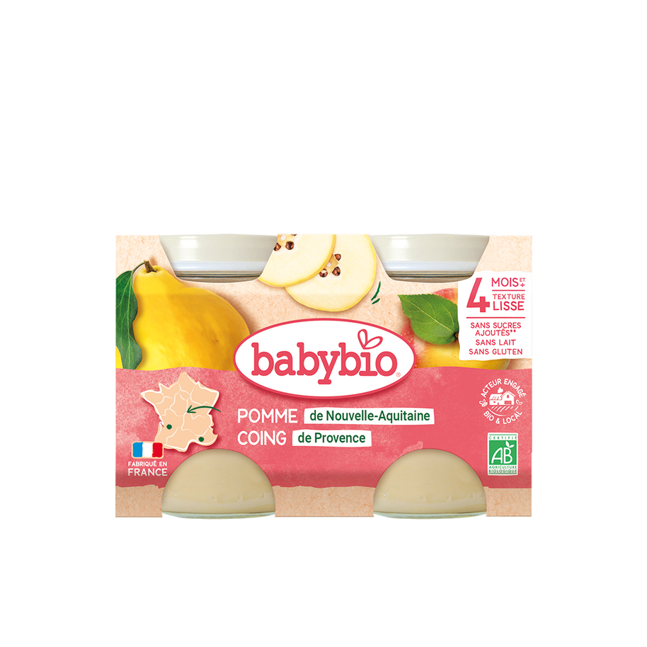 Babybio Petit Pot Pomme de Nouvelle-Aquitaine & Coing de Provence 2x 130g - Babybio - Alimentation pour bébé Maroc -www.babyboss.ma