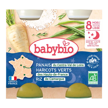 Babybio Panais de centre-Val de Loire Haricots Verts des Haut-de-France et Riz de Camargue