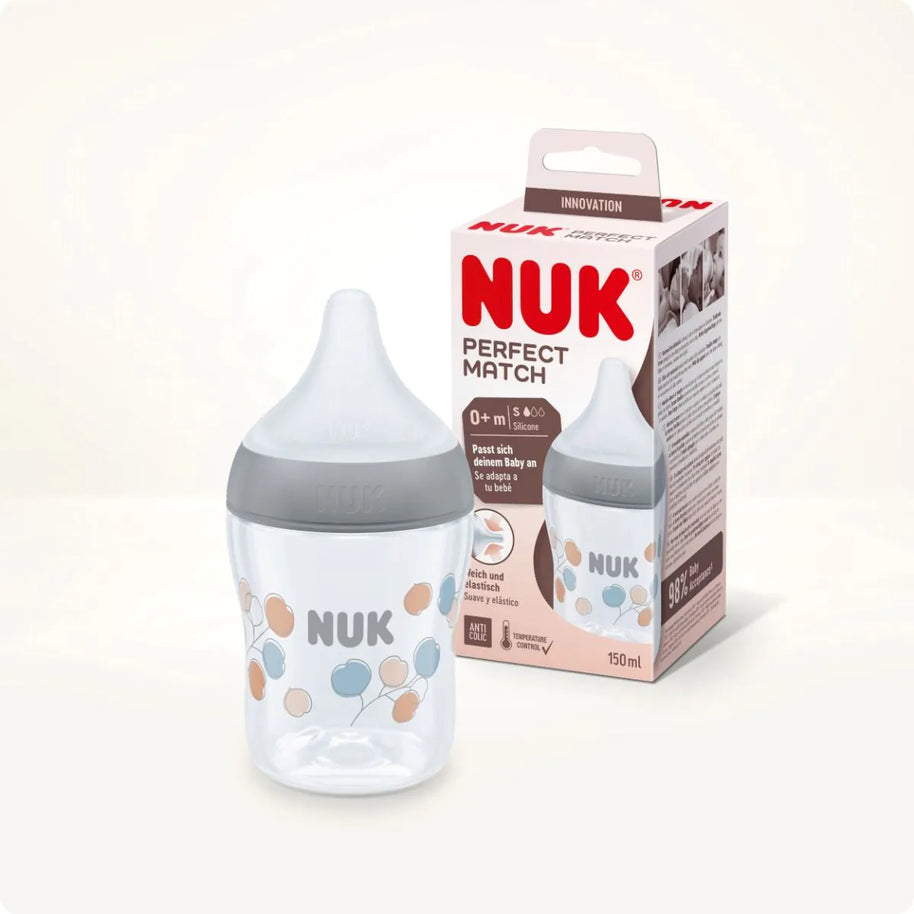 Biberon NUK Perfect Match avec tétine en silicone souple 150 ml - Gris