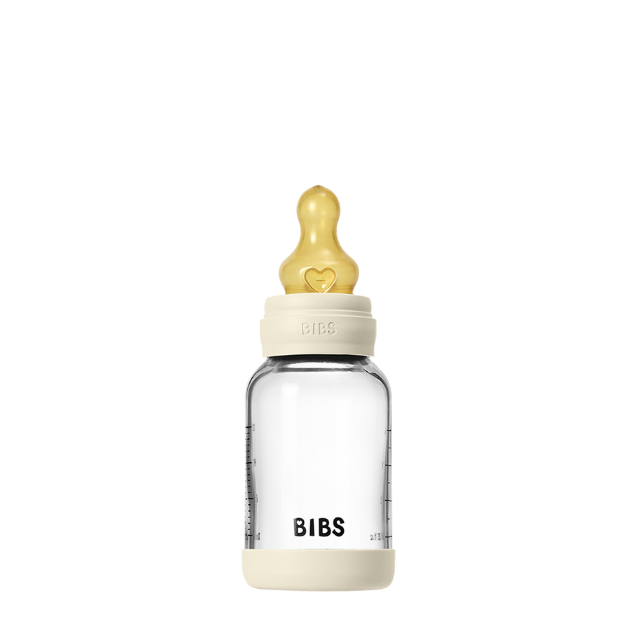 Biberon en Verre 120ml avec Tétine en Latex Débit lent – BIBS- Ivory