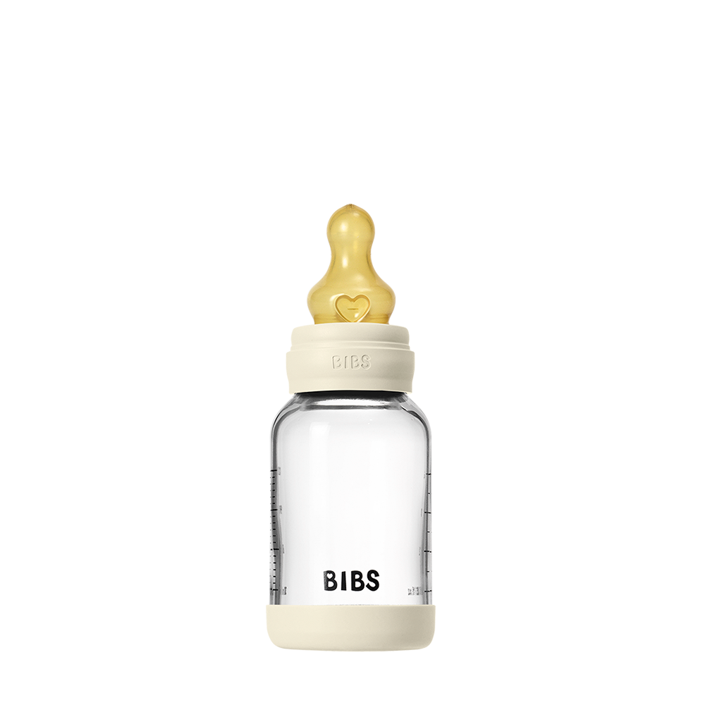 Biberon en Verre 120ml avec Tétine en Latex Débit lent – BIBS- Ivory