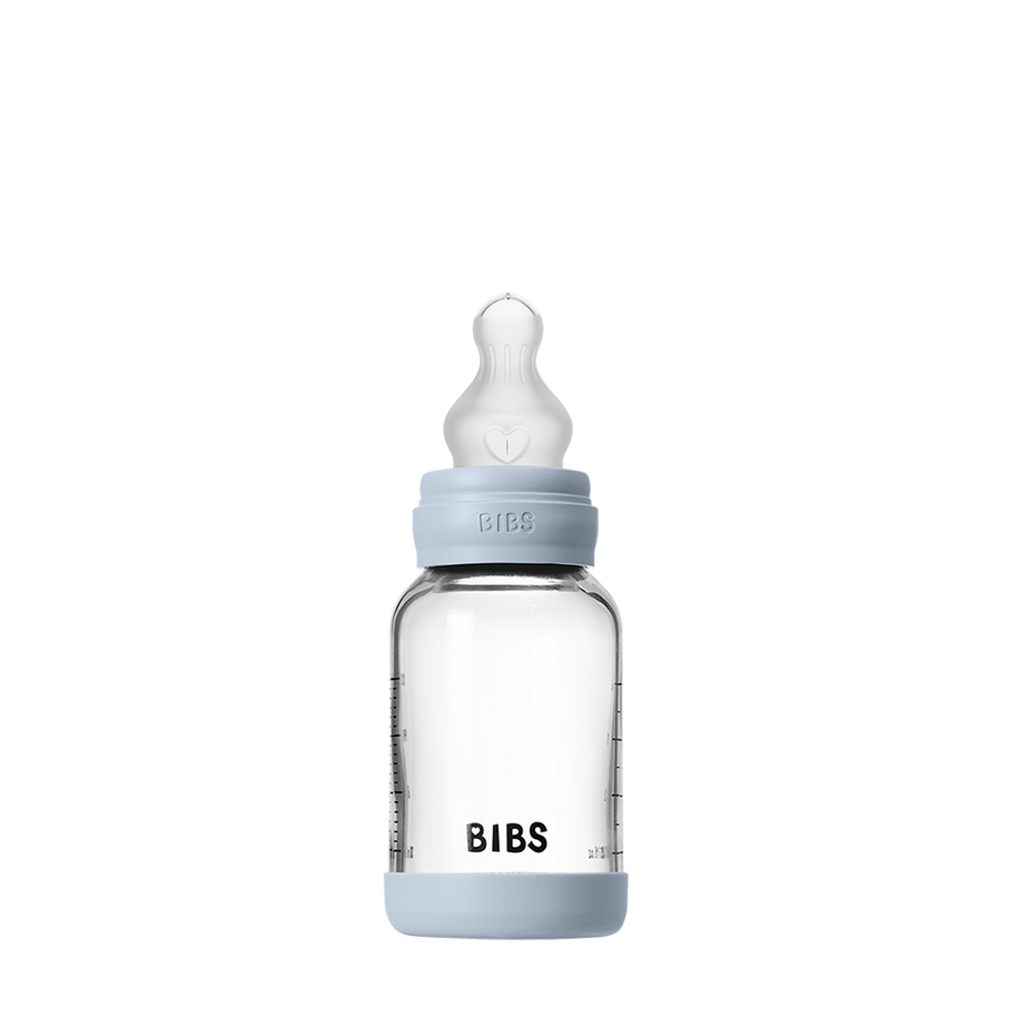 Biberon en Verre 120ml avec Tétine en Silicone Débit Lent - Baby Blue