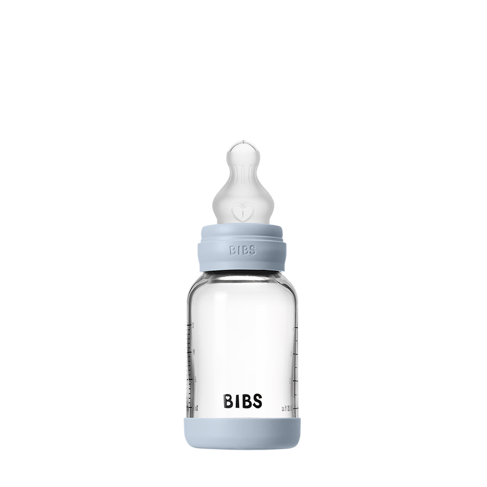 Biberon en Verre 120ml avec Tétine en Silicone Débit Lent - Baby Blue