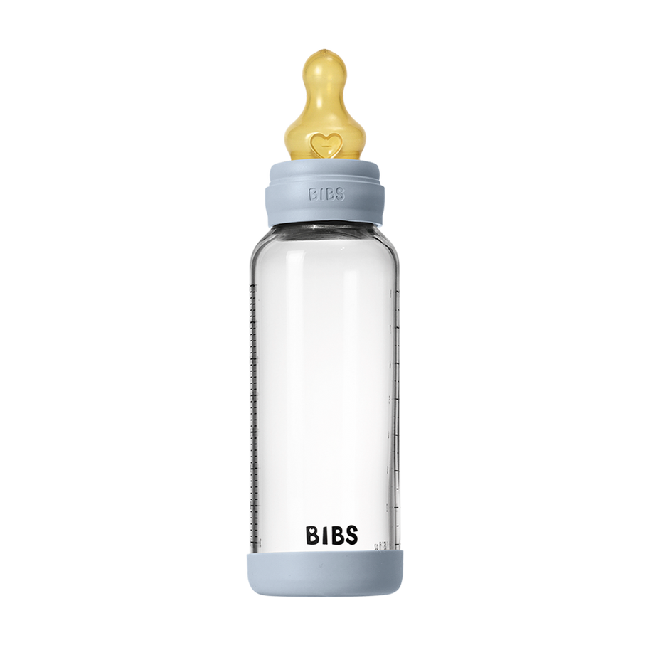 Biberon en Verre 240ml avec Tétine en Latex Débit Moyen - Baby Blue
