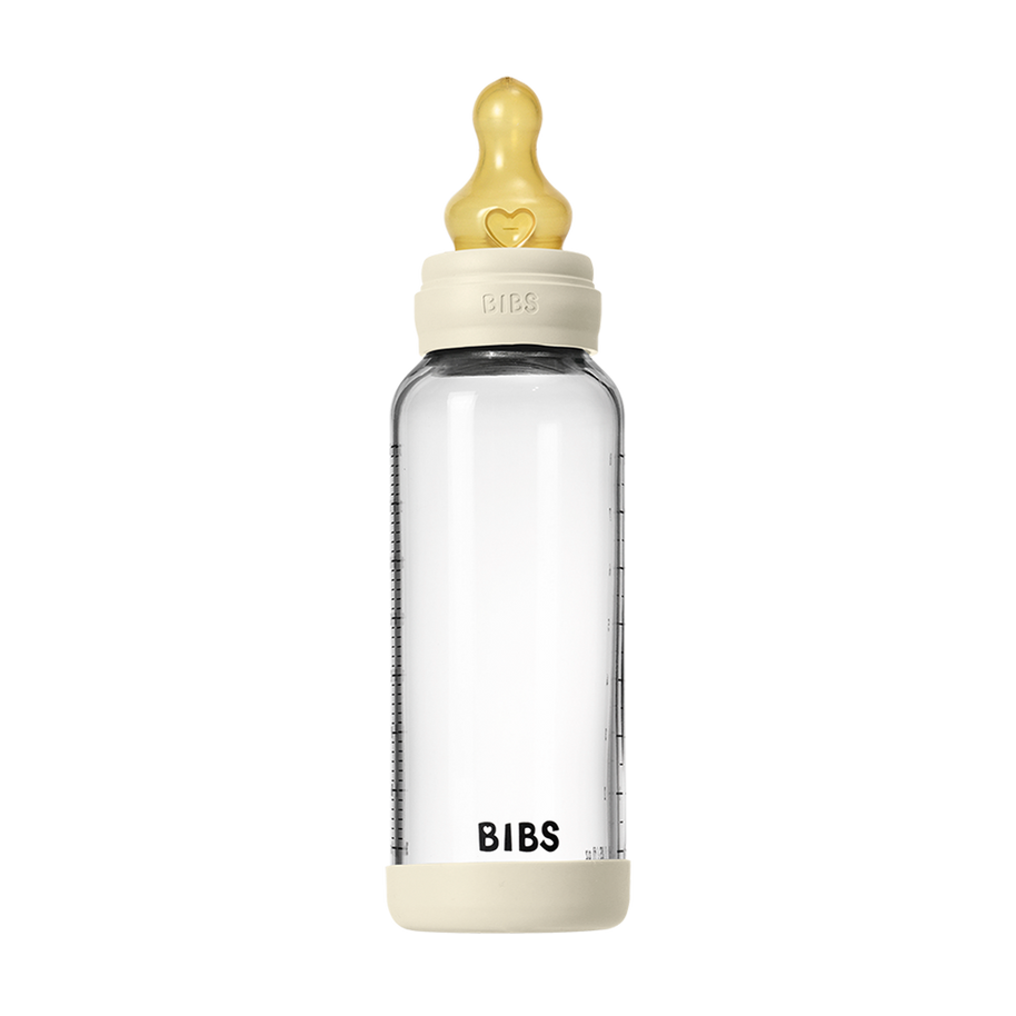 Biberon en Verre 240ml avec Tétine en Latex Débit Moyen - Ivory