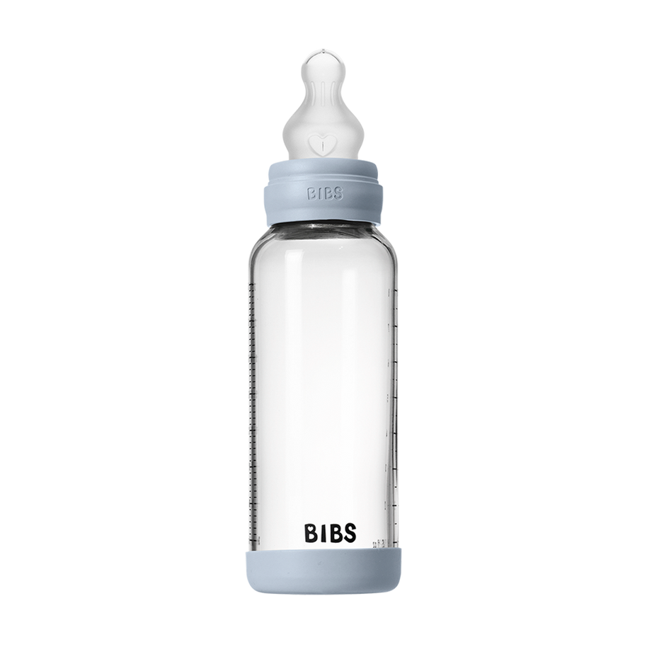 Biberon en Verre 240ml avec Tétine en Silicone Débit Moyen - Baby Blue