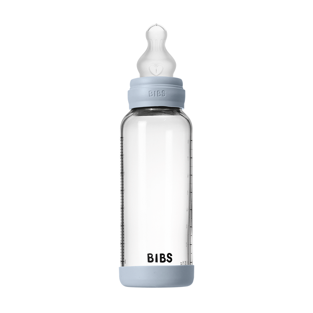 Biberon en Verre 240ml avec Tétine en Silicone Débit Moyen - Baby Blue