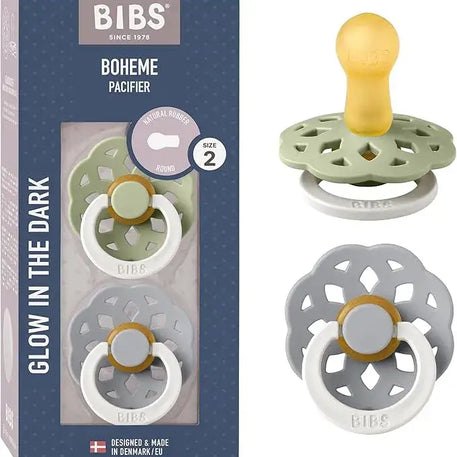 Lot de 2 Sucettes Bibs Boheme GLOW - Sage/Cloud