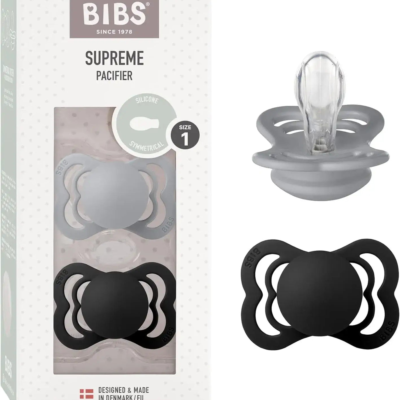 Lot de 2 Sucettes Bibs Supreme - Iron/Baby Blue