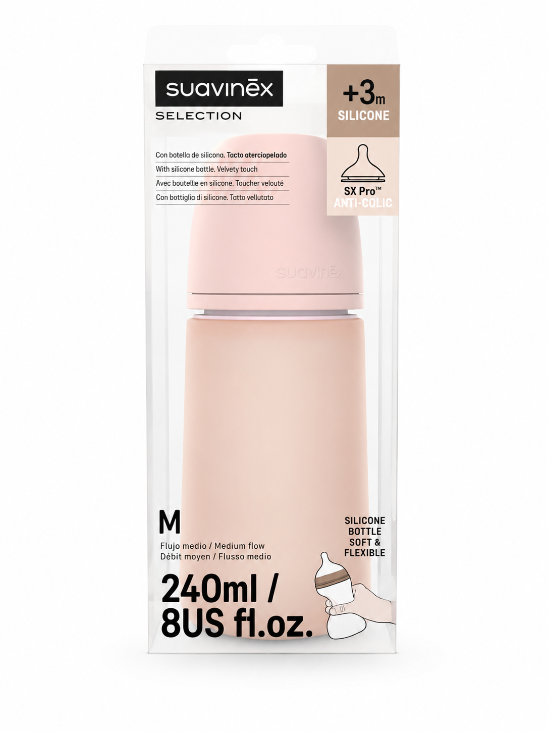 Biberon Suavinex Selection en silicone anti-colique – 240 ml
