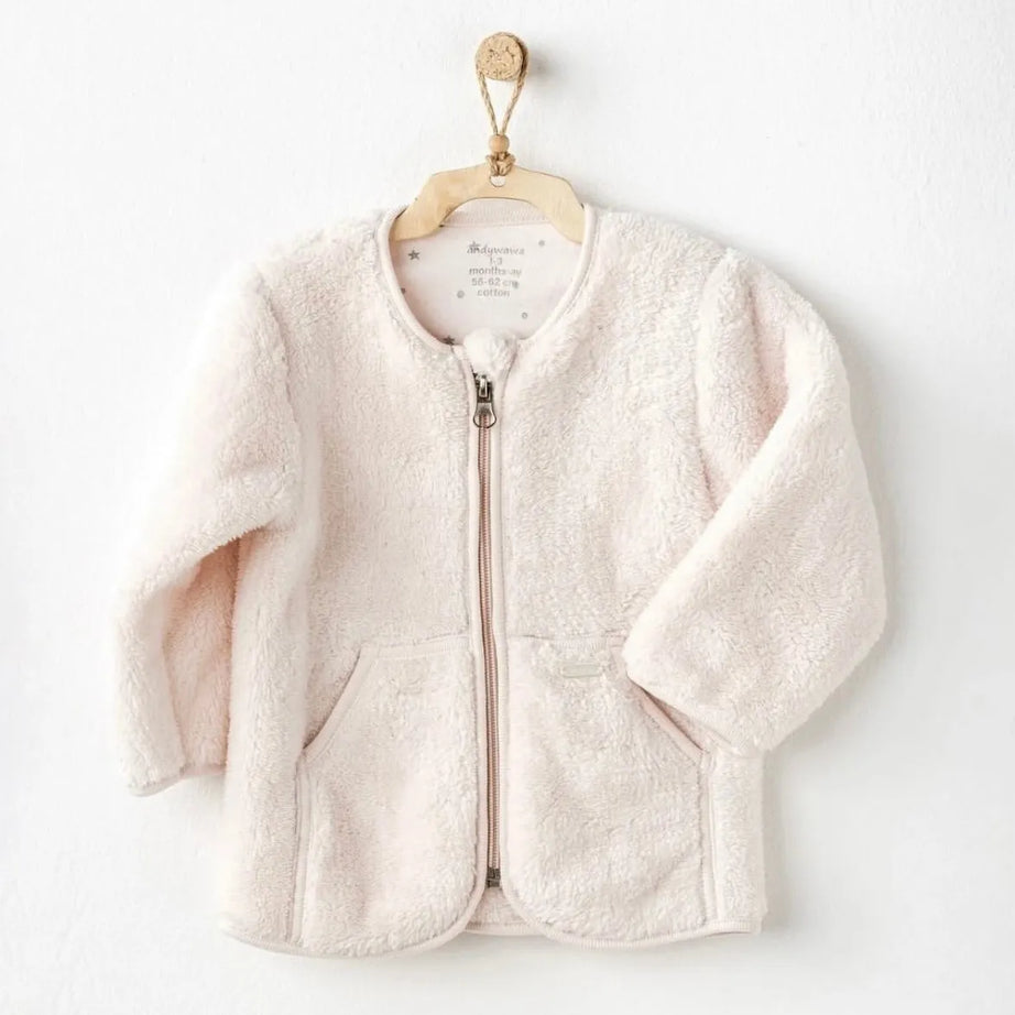 Cream Plush Zip Up Jacket  AndyWawa